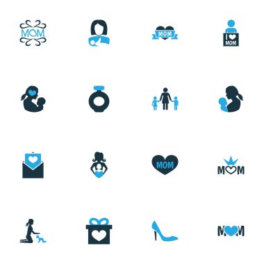 Anneler günü simgesi renkli tasarım konsepti. 16 gibi öğeleri korumak gibi dadı ve insanlar kümesi. Anne, anne ve metin için güzel sembolleri.