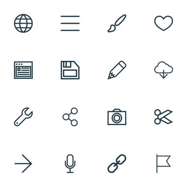 Bulut, toprak, kalem ve diğer ısı elemanları ile ayarla simgeler çizgi stili arabirim. İzole illüstrasyon arayüzü simgeler.