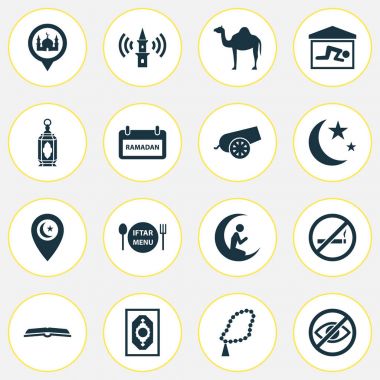 Din simgeler Camii, yatsı, din ve diğer boncuk öğeleri ile ayarlayın. İzole vektör çizim din simgeler.