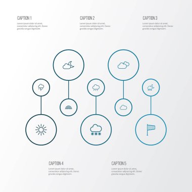 İklim simgeler stil ark, kaçak içki, yağış ve diğer rüzgâr tulumu öğeleri kümesi satır. İzole vektör çizim iklim simgeler.