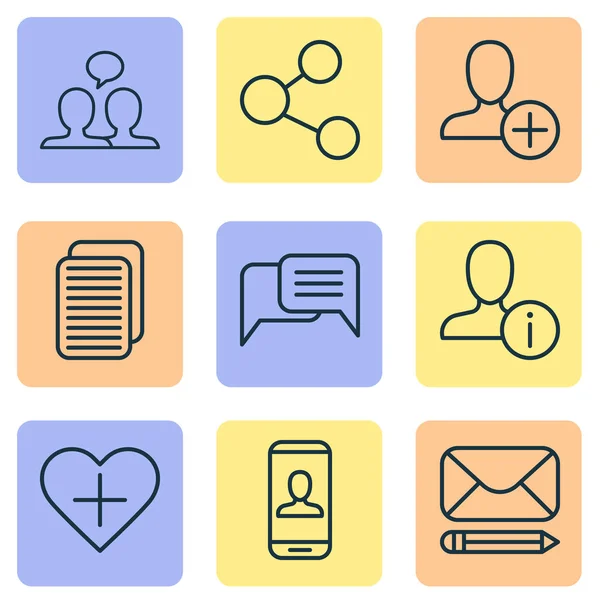 Communication icons set with information, share, private info and other internet site elements. Isolated vector illustration communication icons.