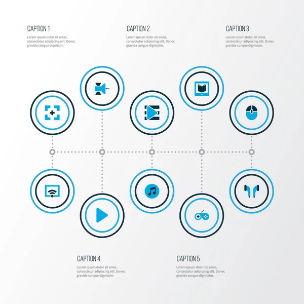 Media icons colored set with wifi, playlist, joystick and other e-reader elements. Isolated  illustration media icons. — Stock Photo, Image