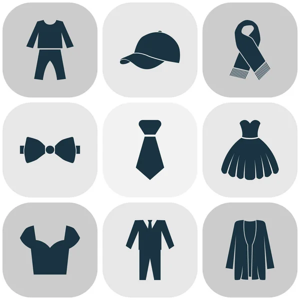 Dress icons set with pajamas, bow tie, suit and other jacket elements. Isolated vector illustration dress icons. — Stock Vector