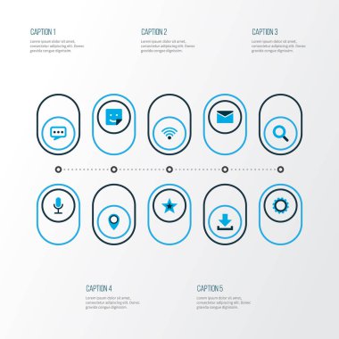 Internet simge seti ile mektup, diyalog, gülümseme ve diğer location öğeleri renkli. İzole vektör çizim Internet simgeleri.