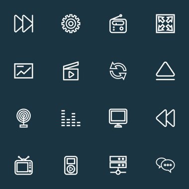 Medya simgeler Stil kümesi yayın, yorum, ses ve diğer grafik öğelerini satır. İzole vektör çizim Medya simgeler.