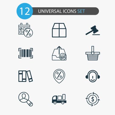 Ticaret simgeler açık artırma, satış gün, Döviz değişim ve diğer kitaplık öğeleri ile ayarlayın. İzole vektör çizim ticaret simgeler.