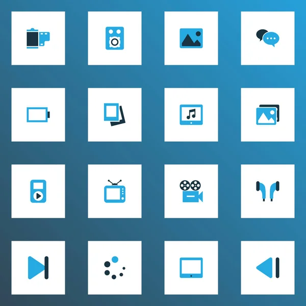 Ícones multimídia colorido conjunto com imagem, fim, lento para trás e outros elementos de imagem. Isolado vetor ilustração ícones multimídia . —  Vetores de Stock