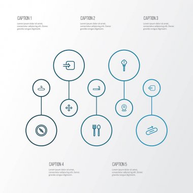 Gezinme simgeleri çıkış, duman, PIN ve diğer çıkış elemanları ile Stil kümesi satır. İzole vektör çizim hareket simgeleri.