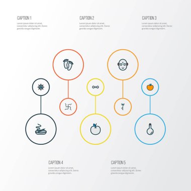 Gevşeme simgeleri yağ şişesi, dambıl, yoga pozisyonu ve diğer gamalı haç elementleriyle ayarlandı. İzole vektör illüstrasyonu rahatlama simgeleri.