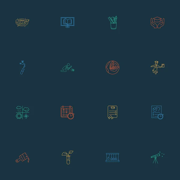 Educatie pictogrammen lijn stijl set met plantkunde, telescoop, archeologie en andere plantaardige elementen. Geïsoleerde vector illustratie onderwijs iconen. — Stockvector