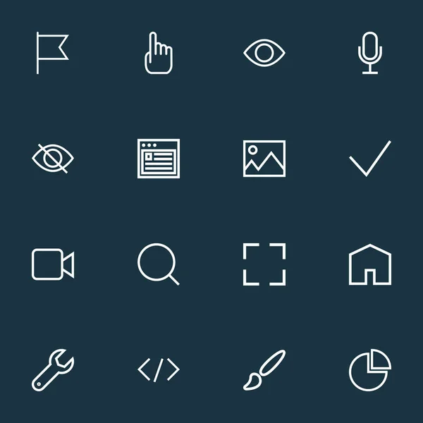 Iconos de usuario conjunto de estilo de línea con destino, cursor, lupa y otros elementos de imagen. Iconos de usuario de ilustración vectorial aislado . — Vector de stock