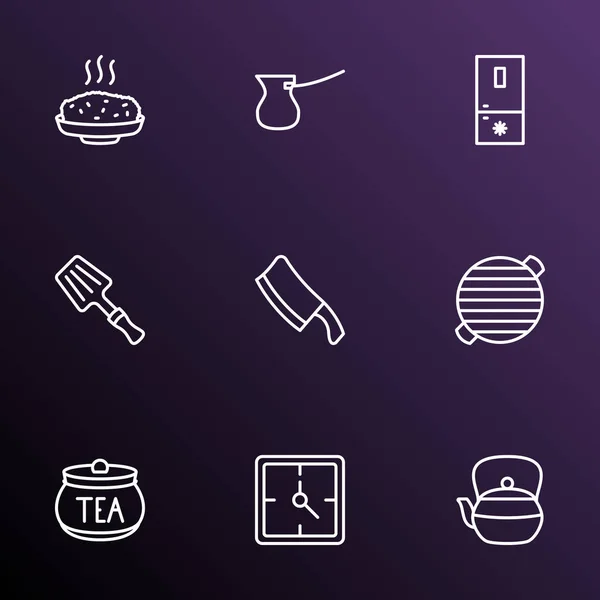 Кулінарні іконки стилю лінії встановлюються з шпателем, барбекю, джаве та іншими елементами чайника. Ізольовані Векторні ілюстрації піктограми приготування їжі . — стоковий вектор