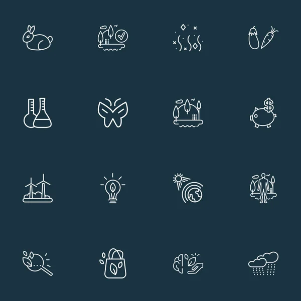 Environment icons line style set with flasks, savings, eco bulb and other moth elements. Isolated vector illustration environment icons. — Stock Vector