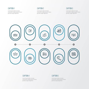 Noel ikonları tarzı çizgiler, zencefilli kek evi, Noel Baba eldivenleri, havai fişekler ve diğer petard unsurları. İzole edilmiş illüstrasyon Noel simgeleri.