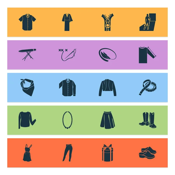 Fashion design iconen set met short sleeve shirt, high waist jeans, rits en andere model lady elementen. Geïsoleerde illustratie mode-pictogrammen. — Stockfoto