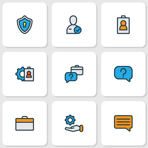 Job icons colored line set with offer, selection, id and other identification card elements. Isolated illustration job icons.