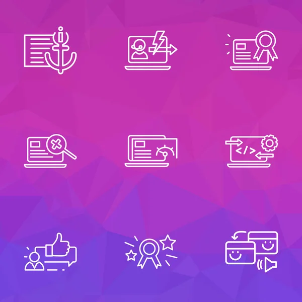 Optimization icons line style set with page speed, pingback, immediate response and other best website elements. Isolated illustration optimization icons.