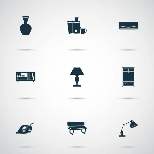 Housing icons set with air condition, bookshelf, hall tree and other cooler elements. Isolated illustration housing icons. — Stock Photo, Image