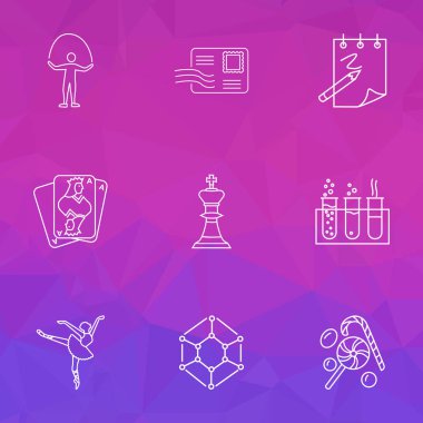 Hobi simgeleri çizimi şekerler, bale, zarf elementleri. İzole illüstrasyon hobileri.