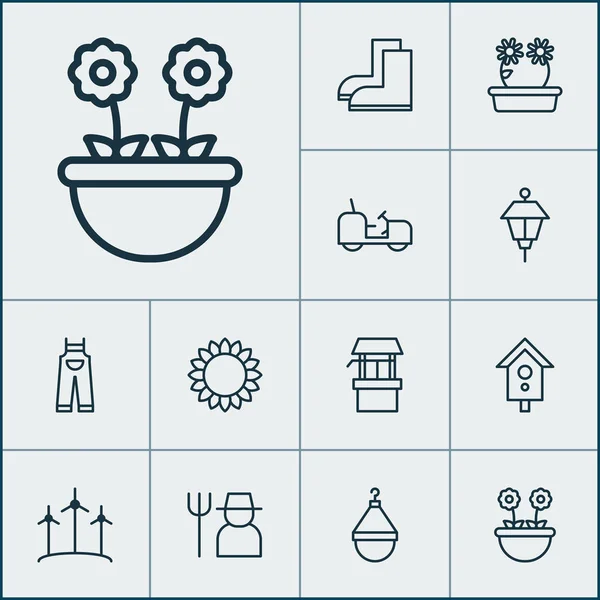 Farm icons set with wind power, floret, tractor and other floral elements. Isolated illustration farm icons. — Stock Photo, Image