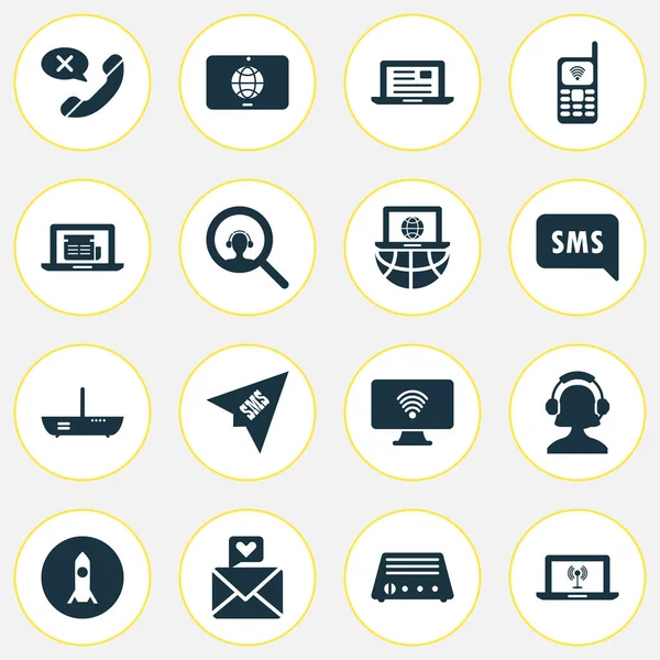 Communication icons set with online news, contact, radio and other signal elements. Isolated illustration communication icons.