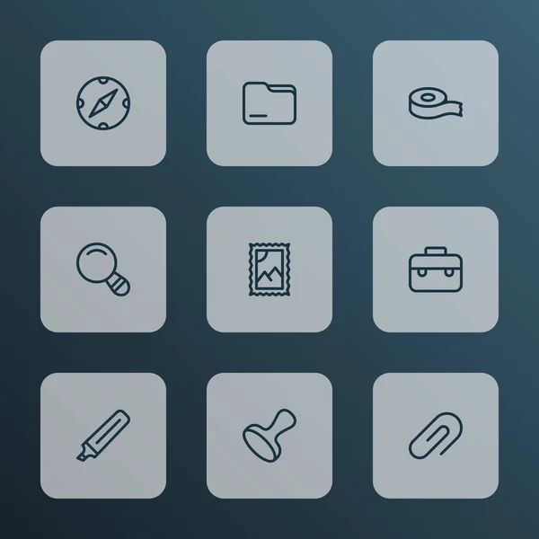 Tool Icons Line Style Set mit Lupe, Kompass, Poststempel und anderen zertifizierten Elementen. Ikonen zur Illustration. — Stockfoto