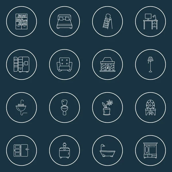 Decor icons line style set with hall cupboard, floor lamp, sink and other stairs elements. Isolated illustration decor icons. — Stock Photo, Image