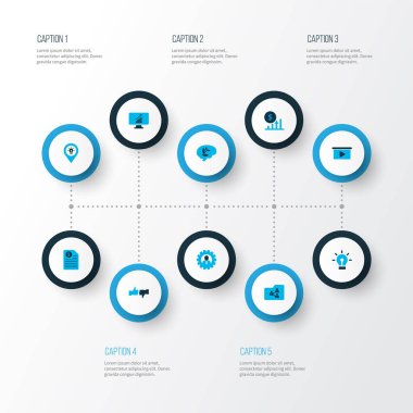 Çalışma simgeleri ortak klasör, kar, hedef ve diğer ampul elementleriyle renklendirildi. İzole edilmiş resimleme çalışma simgeleri.