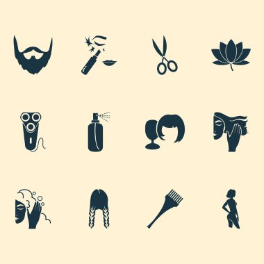 Kozmetik simgeleri örgü, nilüfer çiçeği, fosforlu kalem ve diğer kıllı elementlerle dizilmiş. İzole edilmiş illüstrasyon kozmetik simgeleri.