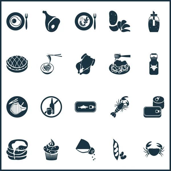 Ícones de comida conjunto com bicos, caranguejo, macarrão bolonhesa e outros elementos saltshaker. Isolados ícones ilustração alimentar . — Fotografia de Stock