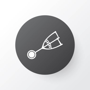 Mutfak eşyaları simgesi. Moda tarzında birinci kalite izole edilmiş dondurma kepçesi ögesi.