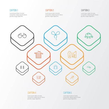 Örgü, küpe, yay düğümü ve diğer mücevher unsurlarıyla moda simgeleri dizisi. İzole vektör illüstrasyon moda simgeleri.