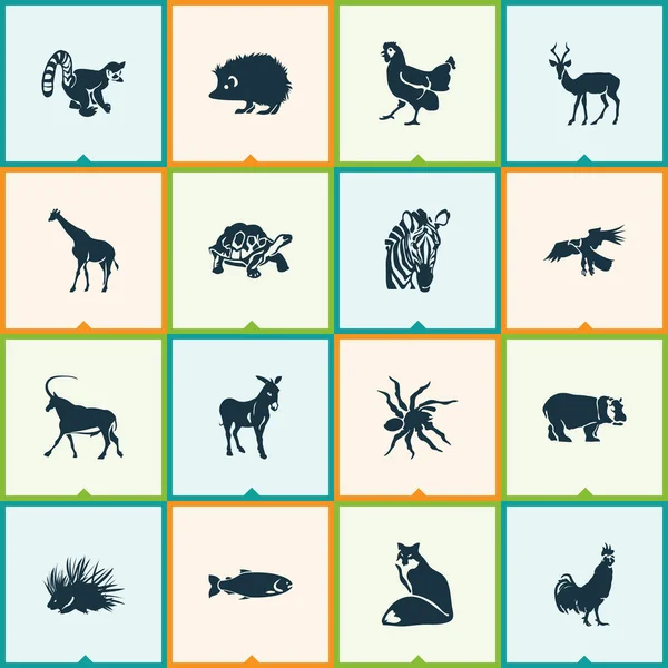 Значки фауни встановлені з антилопом, жирафом, черепахою та іншими елементами приматів. Ізольовані Векторні ілюстрації Фауна значків . — стоковий вектор