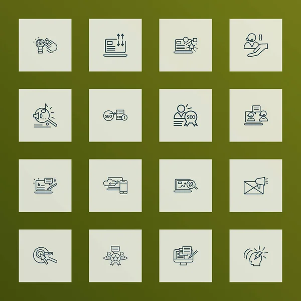 Optimization icons line style set with brainstorming, cloud computing, SEO specialist and other network elements. Isolated illustration optimization icons. — Stock Photo, Image