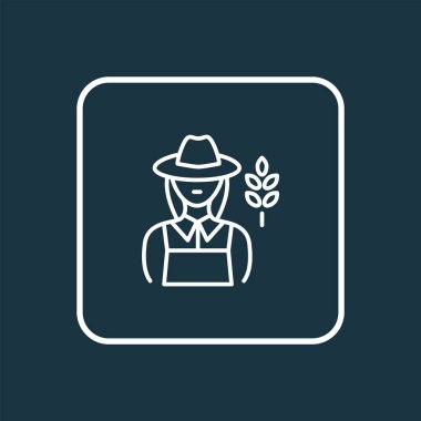 Çiftçi kadın ikon çizgisi sembolü. Moda tarzında birinci kalite izole bahçe elemanı.