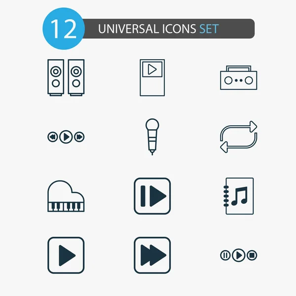 Music icons set with next song, repeat, musical device and other following song elements. Isolated illustration music icons. — Stock Photo, Image
