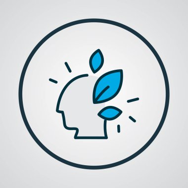 Yeşil simge renkli çizgi sembolünü düşün. Moda tarzında birinci kalite izole zihin ögesi.