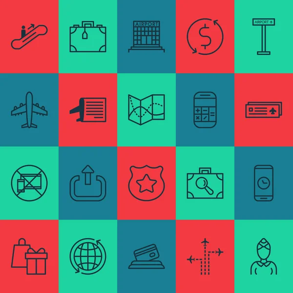 Travel icons set with aeroplane direction, portfolio, phone time and other cop symbol elements. Isolated illustration travel icons. — 스톡 사진