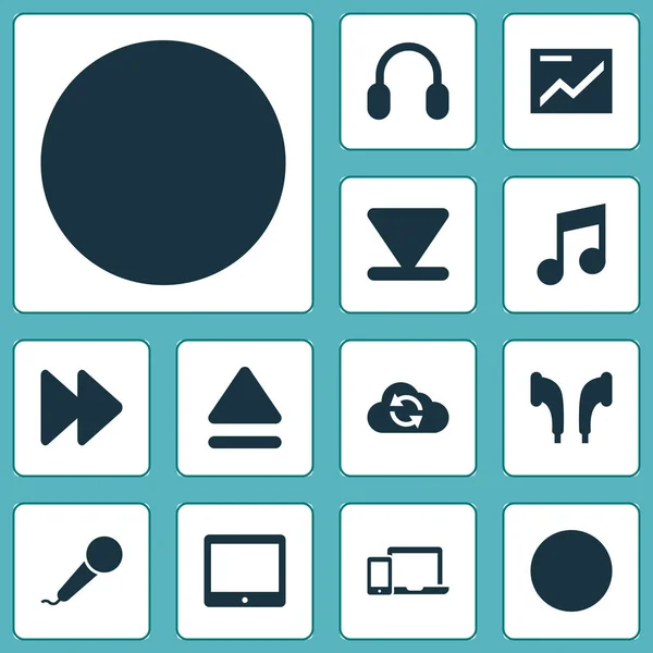 Music icons set with headphone, gadget, fast forward and other headphone elements. Isolated illustration music icons.
