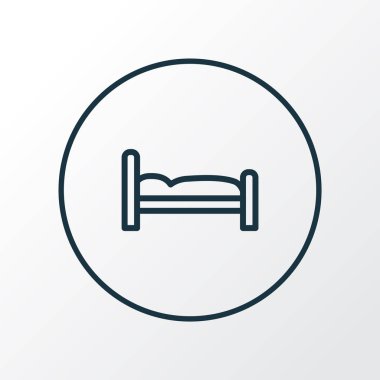 Yatak ikonu çizgisi sembolü. Kaliteli kalite izole edilmiş yatak odası ögesi modada.