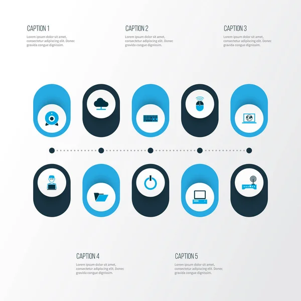 Computersymbole farbige Set mit Computer, Internet, Computermaus und anderen Modem-Elementen. isolierte Illustration Computersymbole. — Stockfoto