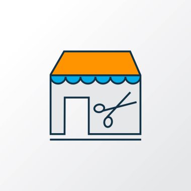 Berber dükkanı ikonu renkli çizgi sembolü. Kaliteli kalite izole edilmiş depolama ögesi modada.