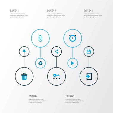 Gizlilik, paylaşım, ayar ve diğer başlangıç elemanlarıyla renklendirilmiş kullanıcı simgeleri. İzole edilmiş illüstrasyon kullanıcı simgeleri.