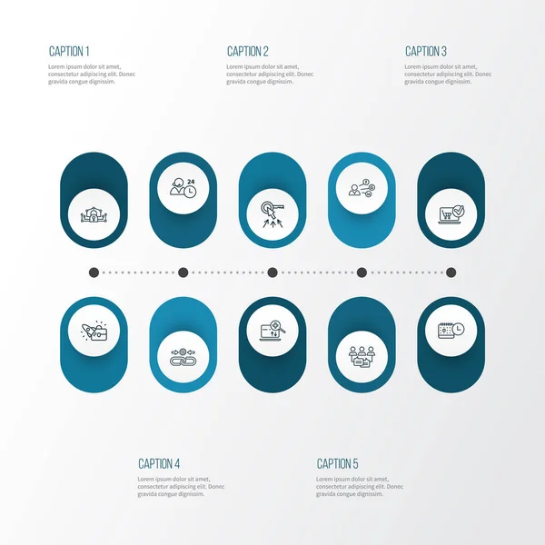 Rechercher icônes style de ligne réglé avec le calendrier des événements, les médias sociaux, solution e-commerce et d'autres éléments de profil. Isolé icônes de recherche d'illustration . — Photo