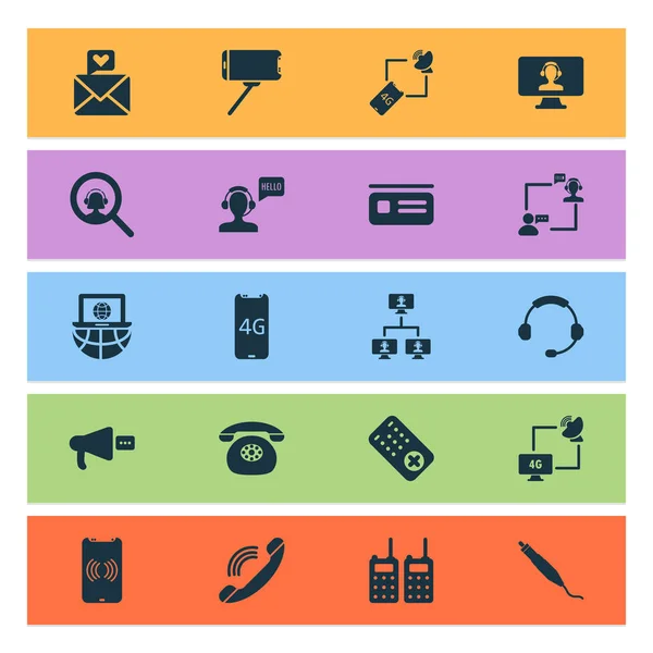 Ikony połączeń zestaw z literą, komputery połączone, lądowania elementów telefonu monopod. Izolowane ikony połączeń ilustracyjnych wektora. — Wektor stockowy