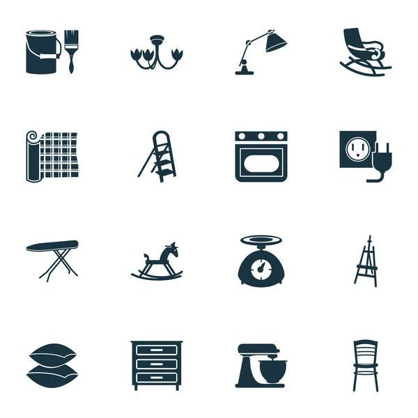 Conjunto de iconos de vivienda con escalera, balancín, básculas de cocina y otros elementos de cojín. Iconos de vivienda de ilustración aislada . —  Fotos de Stock
