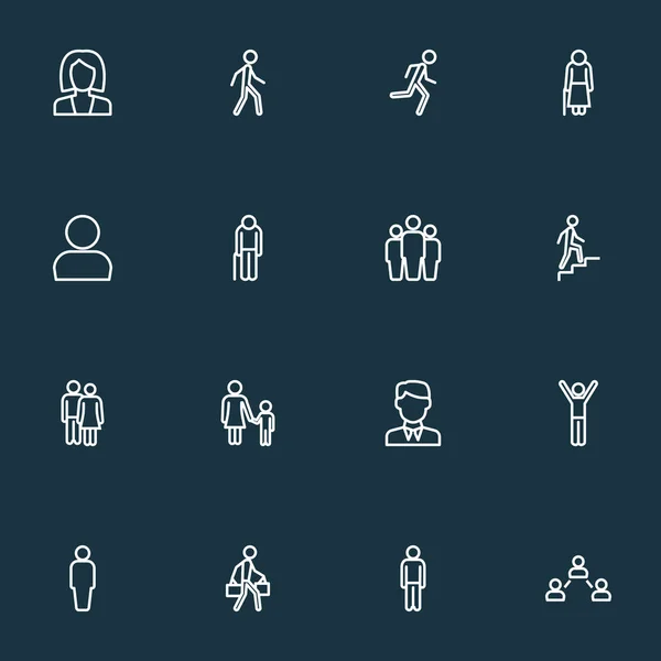Person icons line style set with contact, oldster, stairs and other climbing elements. Isolated illustration person icons. — Stock Photo, Image