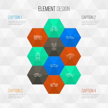Şehir arabası, tren, Cabriolet ve diğer metro elemanlarıyla geçiş simgeleri dizisi. İzole vektör illüstrasyon geçiş simgeleri.