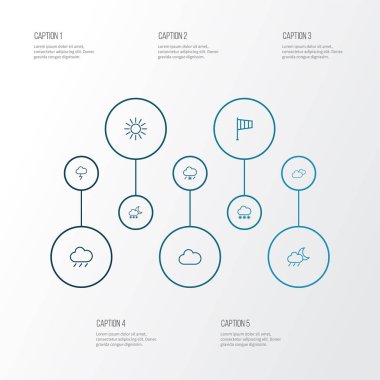 Kar fırtınası, sis, kar yağışı ve diğer kar elementleriyle hava ikonları çizgisi oluşturuldu. İzole hava durumu simgeleri.