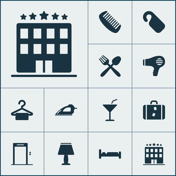 Tourism icons set with cocktail, bed, case and other restaurant elements. Isolated illustration tourism icons.